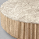Mulhollan Oak Wood Stone Top Round Coffee Table