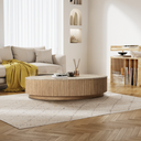 Mulhollan Oak Wood Stone Top Round Coffee Table