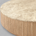 Mulhollan Oak Wood Stone Top Round Coffee Table