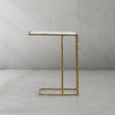 Thaddeus Tempered Glass Side Table Hand-Forged C-Shaped End Table
