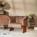 Cowhide Solid Wood Sofa Chair Brown