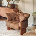 Cowhide Solid Wood Sofa Chair Brown