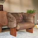 Cowhide Solid Wood Sofa Chair Brown