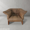 Cowhide Solid Wood Sofa Chair Brown