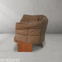 Cowhide Solid Wood Sofa Chair Brown