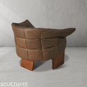 Cowhide Solid Wood Sofa Chair Brown