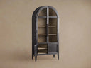 Hattie Glass Tall Display Cabinet with Oak Wood Living Room Storage Cabinet