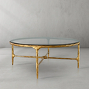 Thaddeus Metal Glass Round Coffee Table Hand-Forged Style O & X Living Sofa Center Tea Table