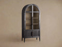 Hattie Glass Tall Display Cabinet with Oak Wood Living Room Storage Cabinet