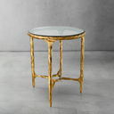 Thaddeus Metal Glass Round Side Table Hand-Forged End Table