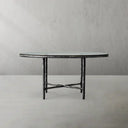 Thaddeus Metal Glass Round Dining Table Hand-Forged Kitchen Table