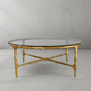 Thaddeus Metal Glass Round Coffee Table Hand-Forged Style O & X Living Sofa Center Tea Table