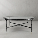 Thaddeus Metal Glass Round Coffee Table Hand-Forged Style O & X Living Sofa Center Tea Table